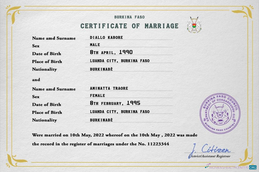 Download Burkina Faso marriage certificate PSD template Photoshop template